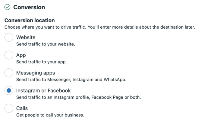 Instagram or Facebook Conversion Location